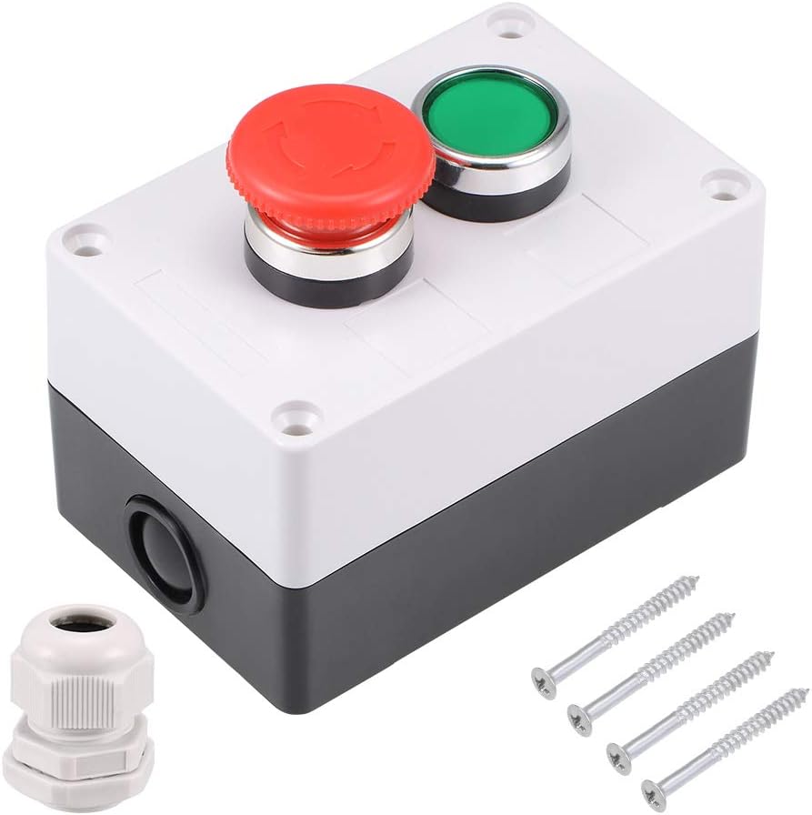 sourcing map Push Button Switch Box Momentary Green Switches and Emergency Stop 415V 10A