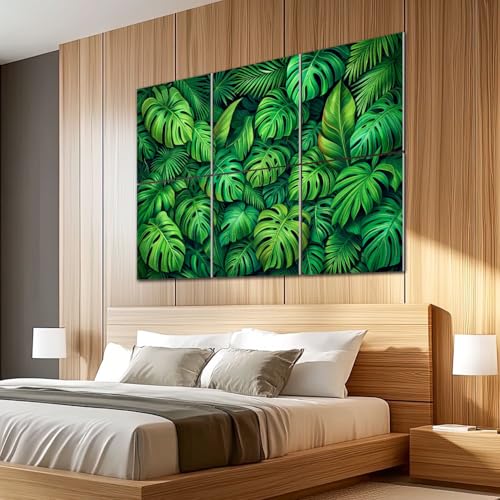 6 paneles acústicos decorativos con hojas tropicales verdes, absorción de sonido, adhesivos para estudios y oficinas, tamaño 72"x48" miniatura 5