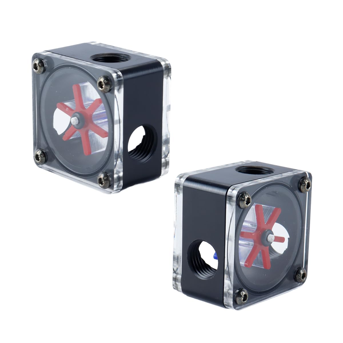 Ausi Misuratore di portata ad alta visibilità con filettatura G1/4 per raffreddamento ad acqua per PC - 6 giranti, indicatore di flusso a 3 vie con monitoraggio del refrigerante in tempo reale