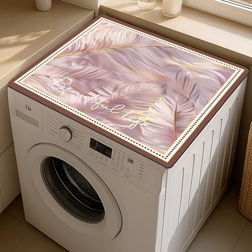 Image of Yellow Weaves Washer & Dryer Cover for Top, 60 x 60 cm, Washing Machine Top Protector Mat for Kitchen /Laundary Room, Water Absorbing, Dustproof, Scratch Resistant & Non-Slip (Feather Pink)