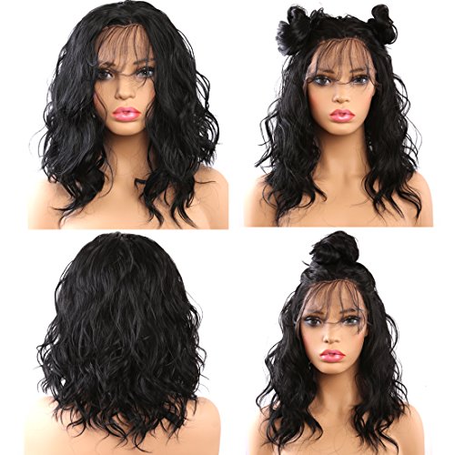 Helene Glueless Lace Front Wigs Short Bob Natural Wave Realistic Looking Natural Synthetic Lace Front Wig Natural Hairline Heat Resistant Fiber Wig for Women with Baby Hair
