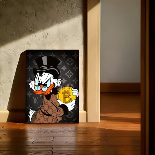 Image of Luxury Money Duck Pop Art Canvas Wall Art Painting For Living Room | Cartoon Style Crypto Wealth Wall Art Painting | Modern Graffiti Artwork for Home & Office Decor, 41x56 cm