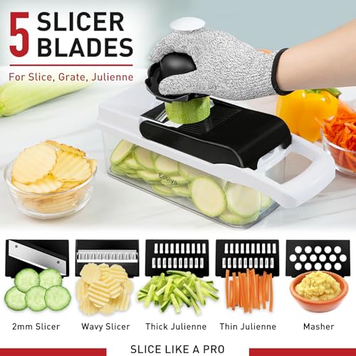 Image of 25-in-1 Vegetable Chopper & Mandoline Slicer - Food Chopper with Container & Veggie Spiralizer - Vegetable Cutter, Dicer, and Slicer for Salad, Onion, Potato, and Tomato - Kitchen Gadget - 13 Blades