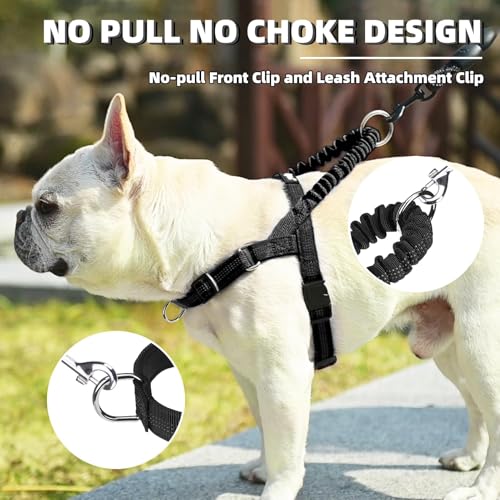 Image of PUPTECK No Pull Dog Harness Small Sized Dog, Adjustable Reflective Pet Vest Harness with Bungee Handle, Escape Proof No Choke Harness for Small Dogs Walking Training, Black S