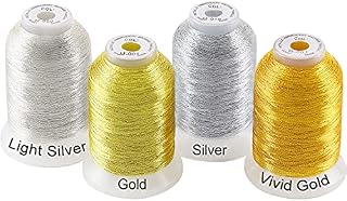 New brothread 4pcs (2 Gold+2 Silver Colours) Metallic Machine Embroidery Thread Kit 500M Each Spool for Computerized Embroidery and Decorative Sewing