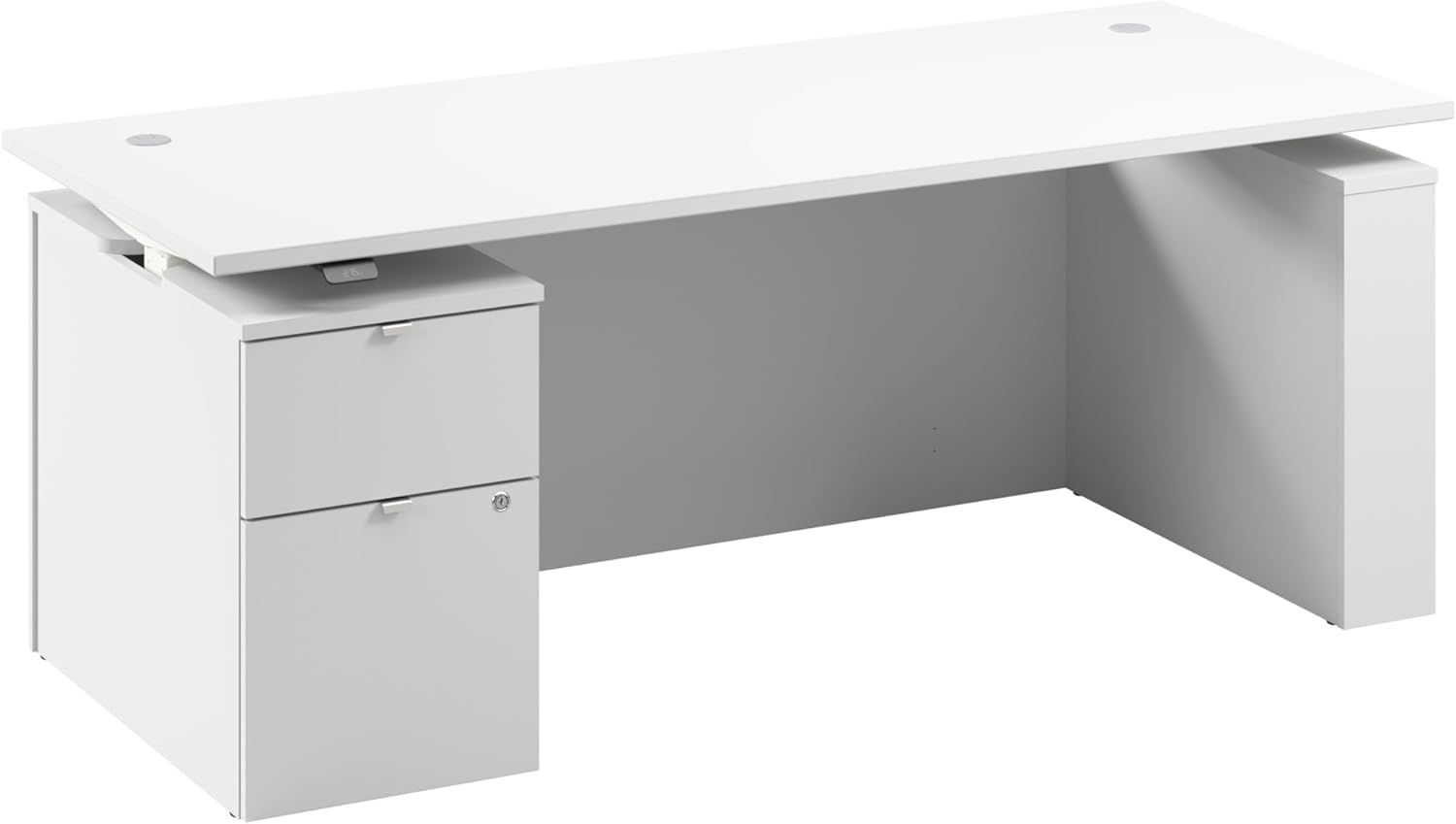 Bush Business Furniture 72-inch Electric Height Adjustable Standing Desk with File Cabinet, Ergonomic Sit-Stand Computer Table for Office, Stratus Collection, White with White Base