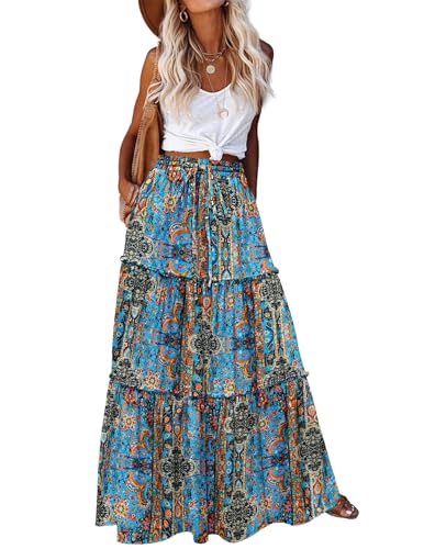Zeagoo Women's Floral Printed Boho Maxi Skirt with...