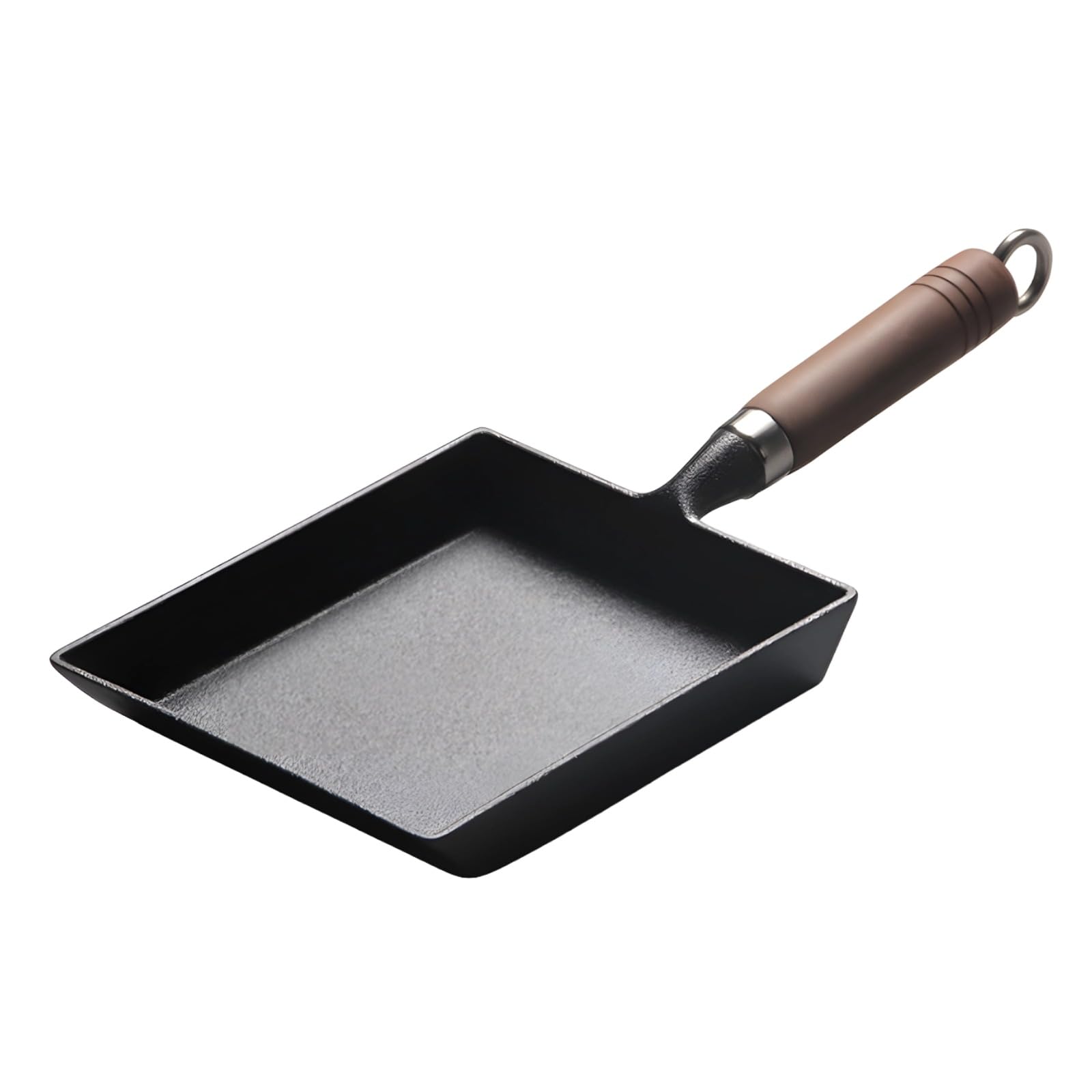 Packool Cast Iron Tamagoyaki Pan with Wooden Handle, Induction Cooktop Pan, Japanese Omelette Pan for 1-4 Person, Non-Stick & Smokeless Square Frying Pan for Gas Stove