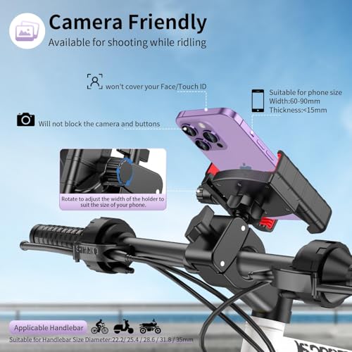 Image of Motorcycle /Bike Phone Mount, 360 Rotating Shockproof Handlebar Holder - Camera-Friendly Design for iPhone & Android (4.5-7.0 - Fits Electric Scooters, Dirt Bikes, Mountain Bikes