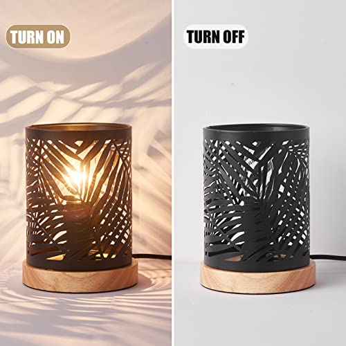 Lámpara de mesa con base de madera y pantalla metálica negra miniatura 4