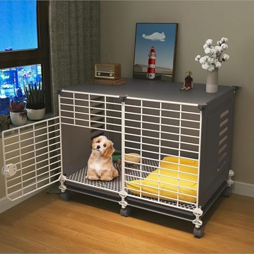 ペットケージ(犬・猫用) ロック機能付き トレイ付き掃除簡単 車輪付き移動便利 組み立て式 イヌ・ネコ用ペットハウス (73x37x57cm,ホワイト)