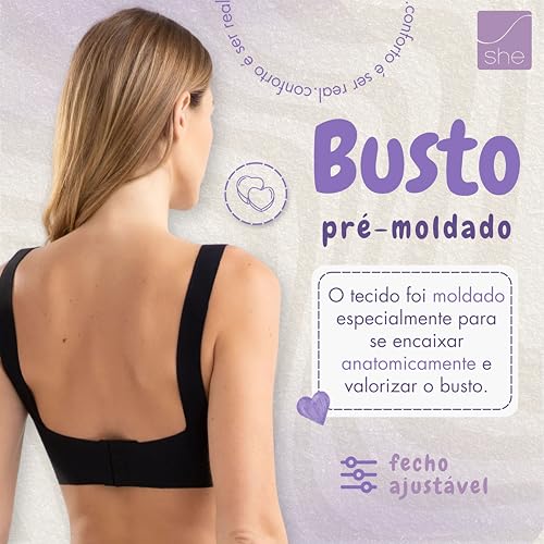 SHE BY MASH Sutiã Sem Bojo Corte A Laser Invisível Microfibra Poliamida Confort, Preto, M