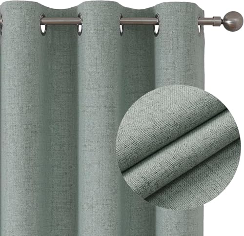 Joydeco 100% Cortinas Opacas 2 Piezas, Lino Cortinas Dormitorio con Ojales Anti Luz Cortina Termica Aislantes Frio y Calor para Salon(Verde Salvia, 2x140x280cm)