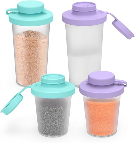 Miniatura 8 de Sophico Juego de saleros y pimenteros pequeños con tapas Sinlicone a prueba de humedad, mini coctelero de especias de 4.5 onzas para ir para Menta