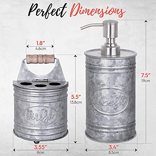 Autumn Alley Rustic Bathroom Accessories Set - Farmhouse Bathroom Soap Dispenser And Toothbrush Holder Set - Western Bathroom Accessories, Farmhouse Decor For Bathroom Countertop, Galvanized Grey #TOP6