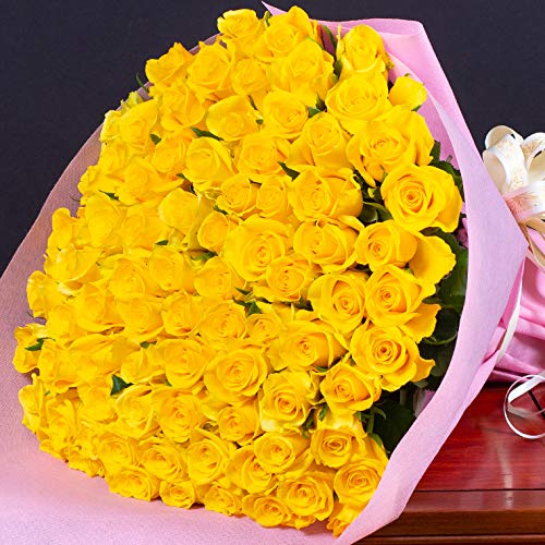 Amazon バラギフト専門店のマミーローズ 選べるバラ本数セレクト 還暦祝い 誕生日 プロポーズ 贈り物の豪華なバラの花束 生花 黄色 80本 花束 オンライン通販