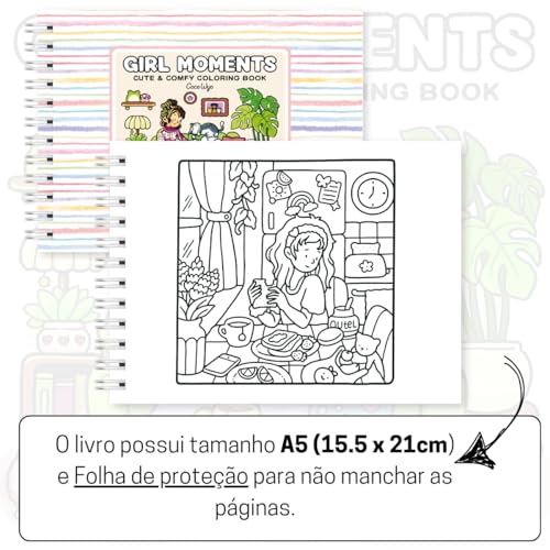 Livro de Colorir Girl Moments 48 Folhas 180g Rosa Claro Caderno de Pintar Bobbie Goods