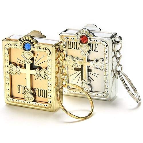 KrisahKrisah® 2 pcs Mini Holy Bible Key Chain with Golden & Silver Cover | Rubber