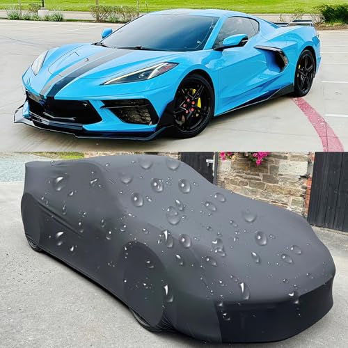 Image of DREAMOTOR Waterproof Car Cover for Corvette C8, PU Leather Car Cover Waterproof All Weather, Outdoor Indoor Car Covers Exterior Weatherproof, Stretch TPU Car Covers for Automobiles Car 165 inch L-180 L