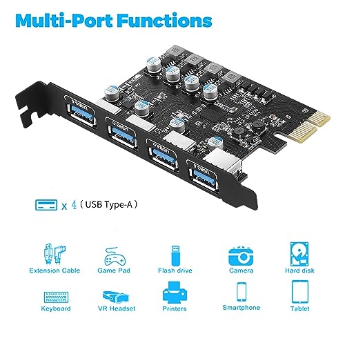 Image of Sinefine 4 Ports PCI-E to USB 3.0 Expansion Card (4 USB Type-A), PCI Express (PCIe) Expansion Card for Desktop PC Support Windows7 /8 / /10 /11