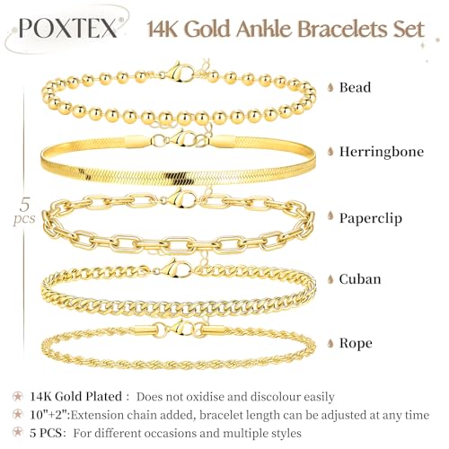 Image of Extra Large Anklets for Women Waterproof, 14K Gold Plated Stack Anklets for Women Plus Size, 10 inch+2 inch Non Tarnish Large Ankle Bracelets for Women, Summer Big Ankles Set, Beach Bikini Vacation Jewelry