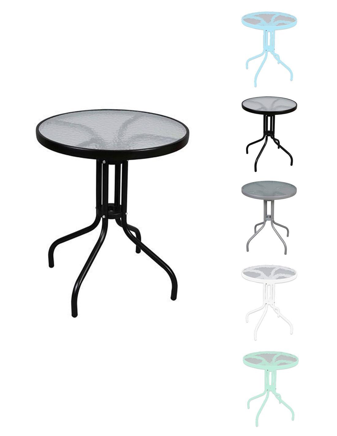 Jardin202 - Mesa de Cristal Redonda con Base metálica | Ideal para Terraza, Jardín o Balcón | 60x70cm | SELECCIONA Color | Negro