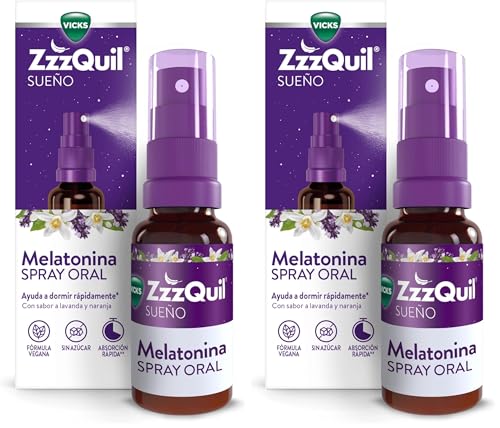 ZzzQuil Natura Spray Oral de Melatonina, Complemento Alimenticio para Dormir, Dosis Flexible desde 0,5mg a 1,5mg de Melatonina, Sabor Naranja y Lavanda, Sin Azúcar, Sin Alcohol, Vegano, 30ml
