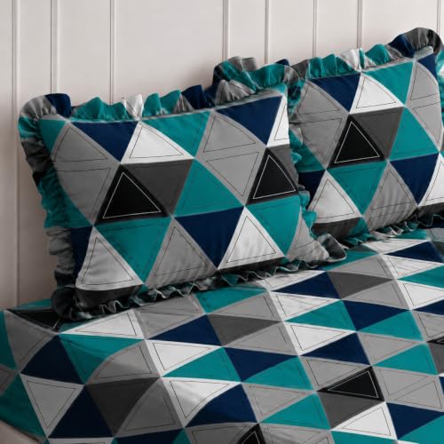 Image of Elastic Fitted King Size Bedsheet Cotton for Double Bed | 72 inchx78 inch +10 Inch, Floral, Soft & Breathable, Fade & Shrink Resistant, 2 Pillow Covers (Teal Blue)