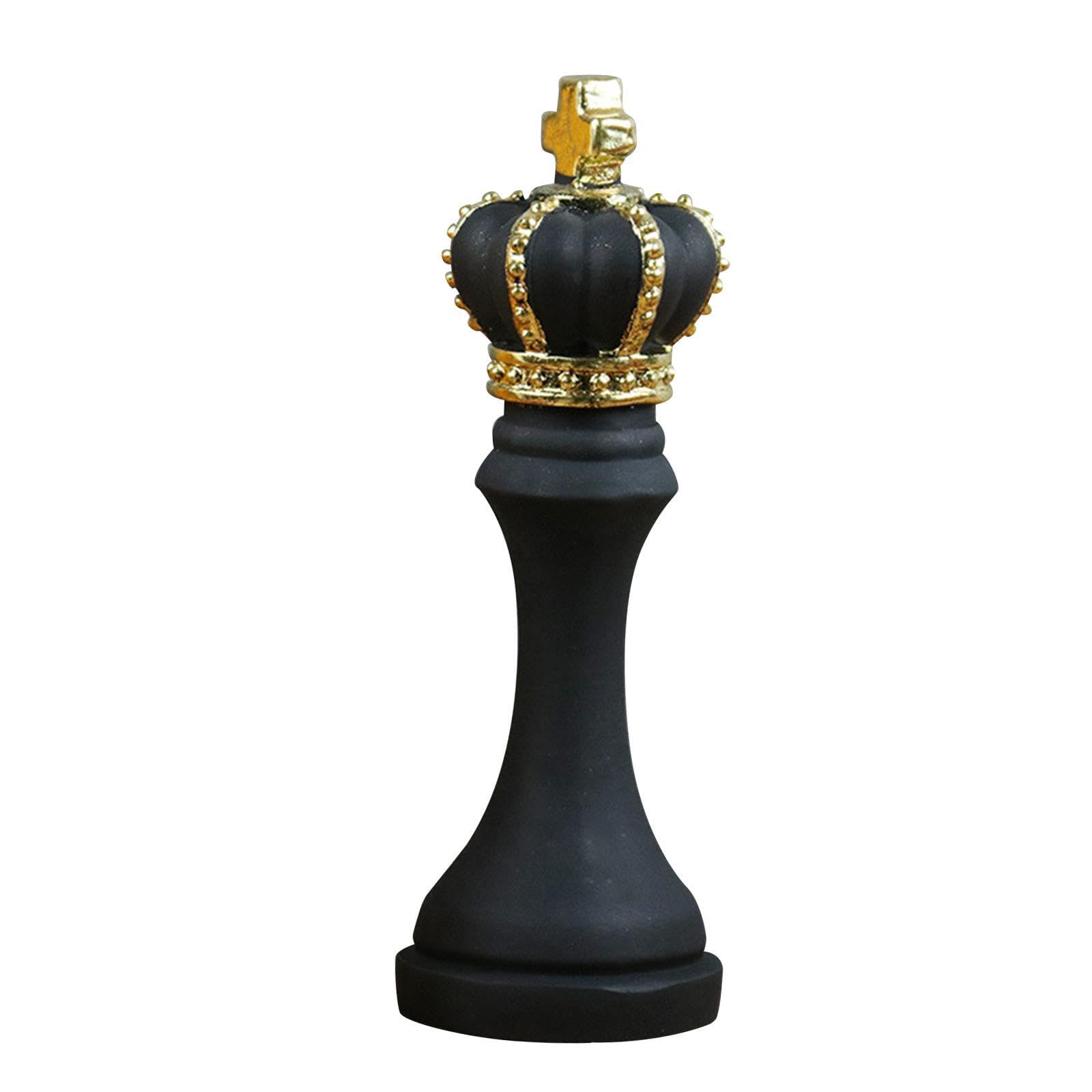 ALCXAZS Opulent Chessmen Sculpture With Gold Color Collectible Retro Chess Pieces Statue Artwork Decorative Spaces International Chess Figurines Art Craft, Black, King Shape