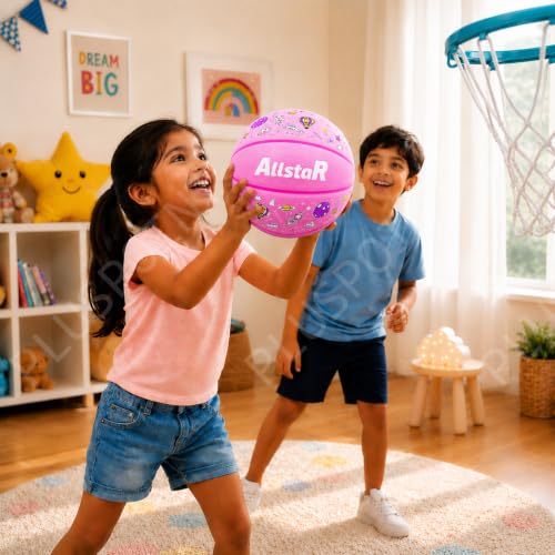 Image of PLUSPOINT Kids Basketball with Air Pump | Colorful Printed Rubber Basketball for Indoor & Outdoor Play | Training Sports Ball for Kids | Easy Grip Basketball for Boys and Girls