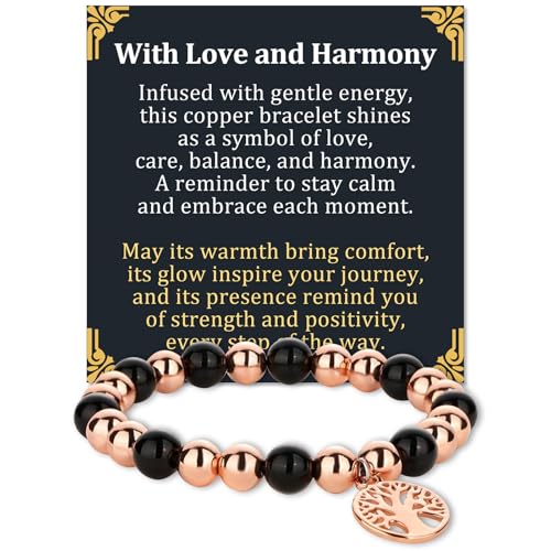 Fashtour – Bracelet en perles de cuivre pour femme et homme, perles ajustables 99,99 % de cuivre pur avec pierres d'hématite de 10 mm, bijou magnétique...