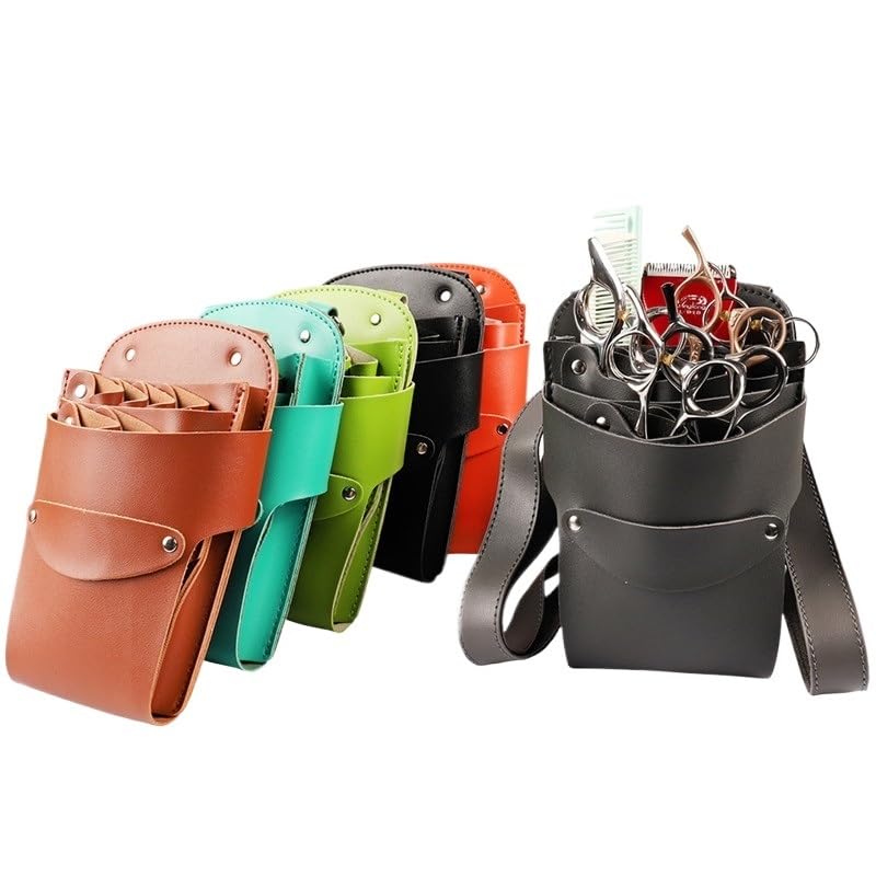 Sac pour matériel de coiffure Sac à ciseaux en cuir PU à 6 poches, pochette for ciseaux, étui for ciseaux de barbier avec ceinture, sac for outils de coiffure de salon