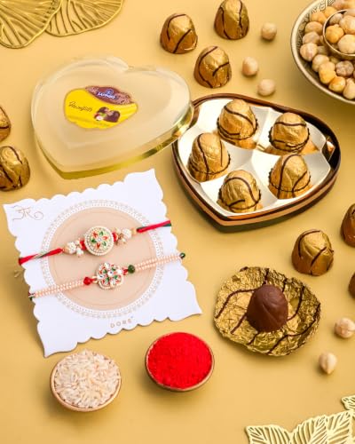 Image of HyperFoods Rakhi with chocolate Gift Pack for brother Set of 2 rakhi with chocolate Chocolates gift box Chocolates box Dori Roli & Chawal