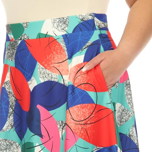 white mark Women's Plus Size Leaf Print Vintage Flared Midi Skirt4