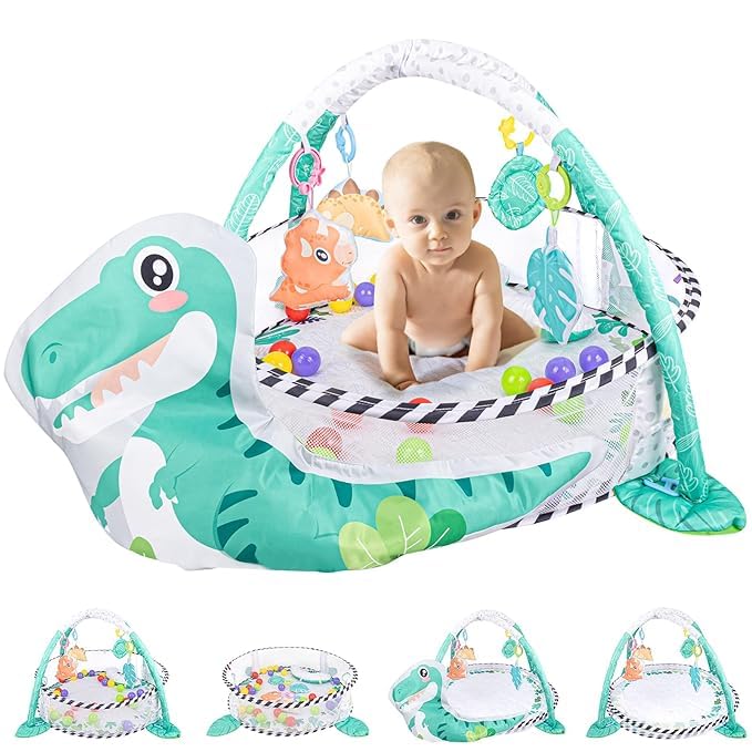 Photo 1 of Baby Play Gym Mat and Sphere Pool, Tummy Time Mat and Play Gym Mat with 4 Removable Toys and 30 Colourful Ocean Spheres for Newborns to Develop Sensory and Motor Skills.