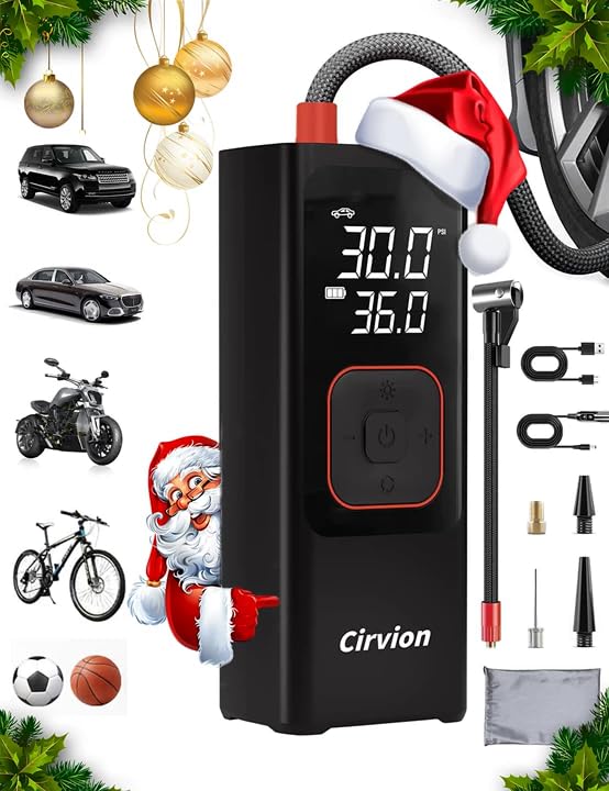 Tire Inflator Portable Air Compressor, 3X Faster 25000mAh 160 PSI Air Pump for Car Tires- Cordless, with Pressure Gauge, LED Light & Digital Display, for Car, Pickup, Truck, Motor, E-Bike and Bicycle