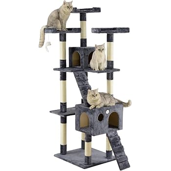 Amazon Com Suncoo 52 Inches Multi Level Cat Tree Tower With Sisal Covered Scratching Post Cat Condo Pet House Furniture For Kitties Stable Gray Beige Brown Pet Supplies
