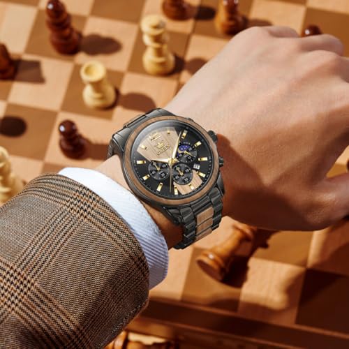 Image of OLEVS Men Watch Blue Gold Analog Quartz Stainless Steel Waterproof Luminous Date Luxury Casual Watch