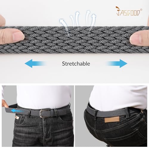 Image of JASGOOD Men Elastic Braided Woven Belt Casual Canvas Woven Stretch Golf Belt for Men Women Jeans Suits Pants