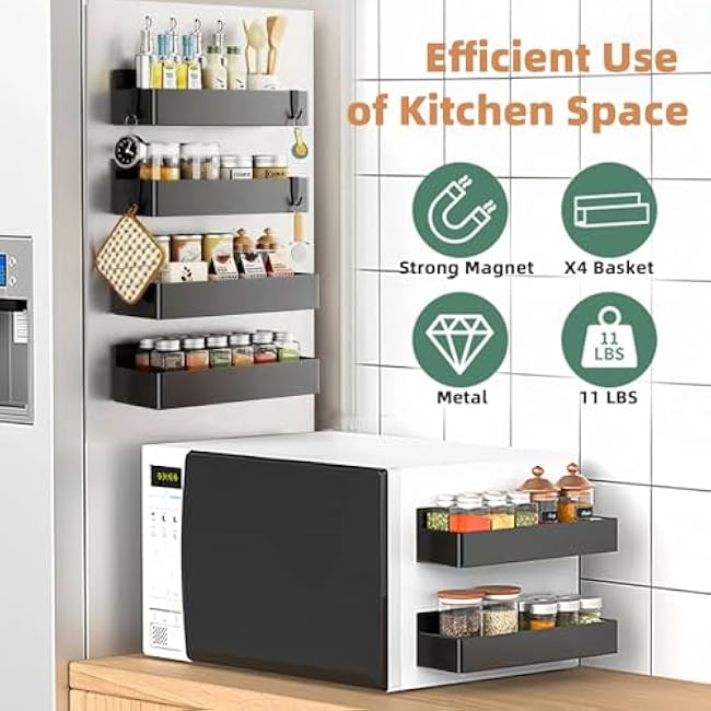 Magnetic Spice Rack for Refrigerator 4pack, Black Fridge Organizers And Storage£¬Spice Rack Organizer, Magnetic Spice Rack Organizer For Refrigerator And Oven