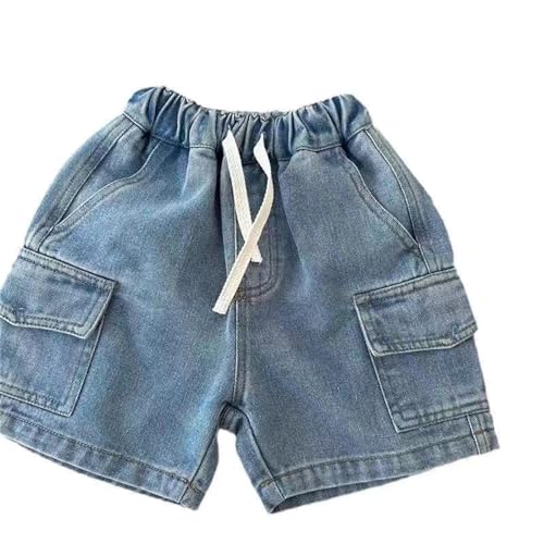 Pantalones cortos vaqueros para niñas pequeñas de verano elásticos informales ligeros azul denim