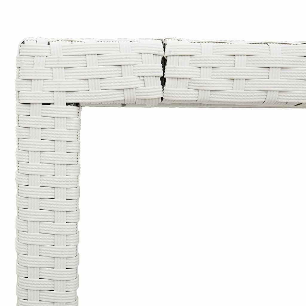 Stół ogrodowy ze szklanym blatem, biały, 190 x 90 x 75 cm, polirattan, stal malowana proszkowo, wytrzymały, odporny na warunki atmosferyczne, na balkon, taras, do ogrodu, na zewnątrz