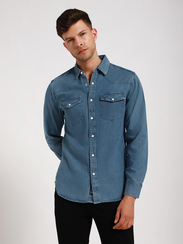Image of Dennis Lingo Men's Rayon Blue Printed Relaxed Fit Cuban Collar Half Sleeve Casual Shirt