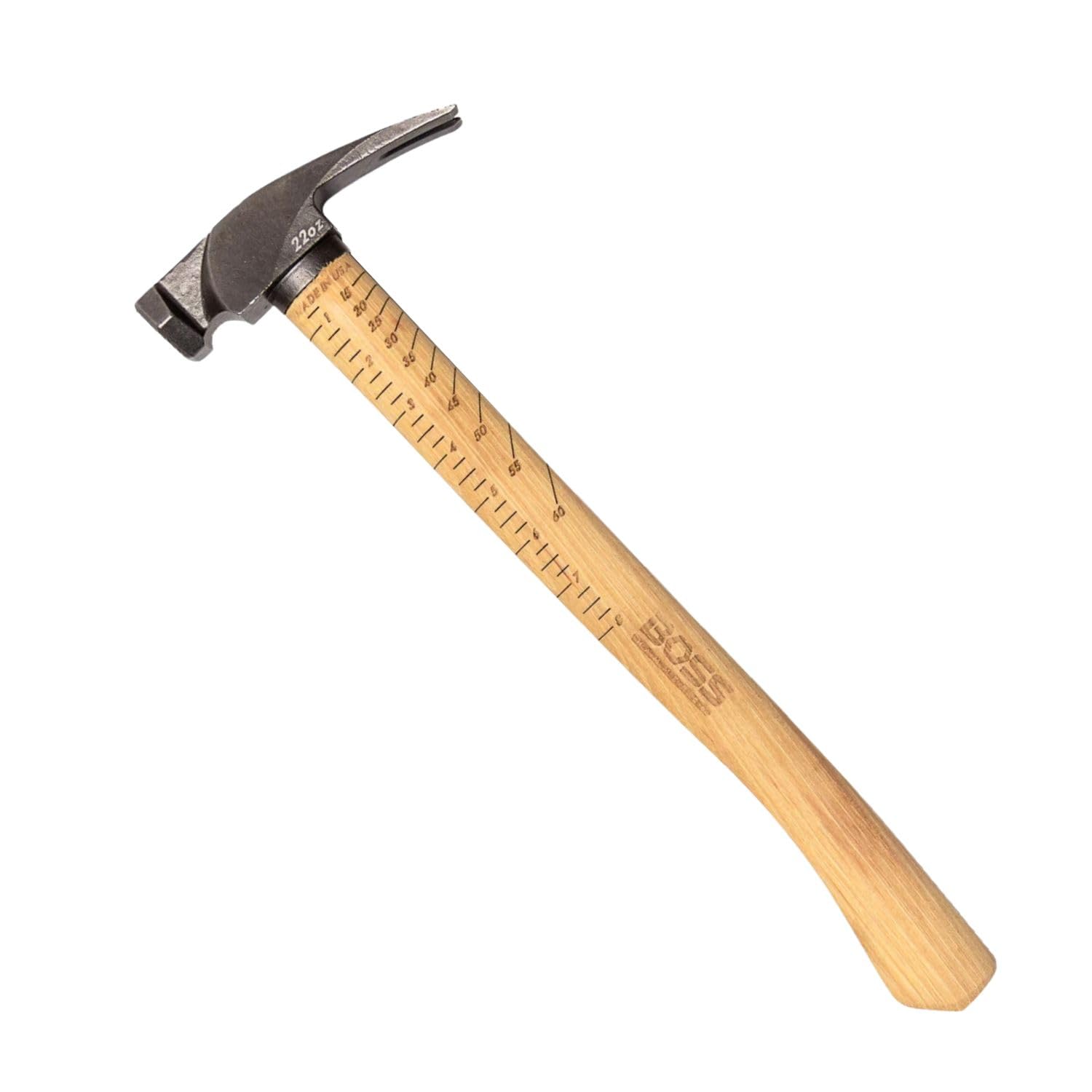 Boss Hammer 22 oz. Premium 4340 Steel Rip Claw Hammer - Tennessee Hickory Handle, Cerakote Finish, Smooth Face - Made in the USA - BH22STHI18S |