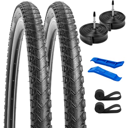 YunSCM 2本セット,700 40c タイヤ,700x40c 40-622 自転車タイヤ + 700x35/43c チューブ肉厚 仏式バルブ48mm+リムテープ + タイヤレバ,適用 700x40c クロスバイク、ロードバイク,Y-1027