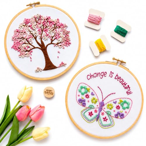 KNOT YOUR TYPE DIY Embroidery Kit | Hand Embroidery Kit with All Stitching Materials | Perfect Art & Craft Gift Set, Stitching for Adults (Blossom Bundle DIY Kit)