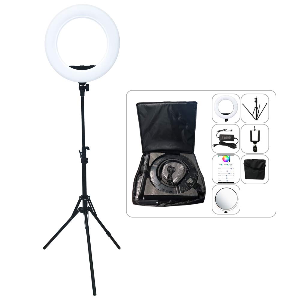 18 pollici 96W display digitale dimmerabile regolabile 9990K LED anello lampada Kit,con 3 supporti coldshoe,illuminazione per fotocamera smartphone ritratto selfie Foto video studio