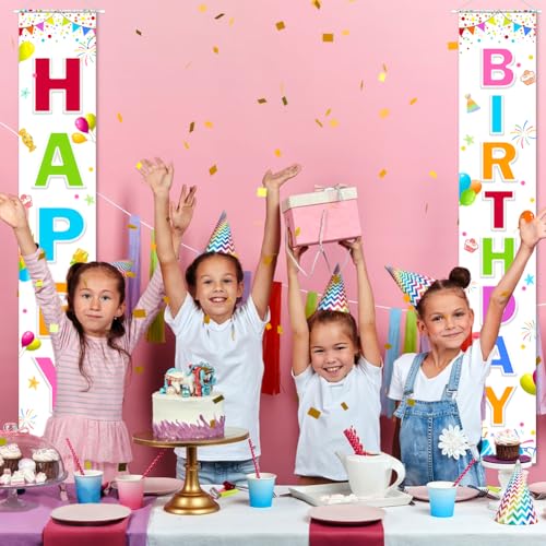 Image of Birthday Decorations Banner, Happy Birthday Door Sign for Men Women Boys Girls Ideal Birthday Decorations Party Supplies Outdoor Indoor 72 x 12 Inch