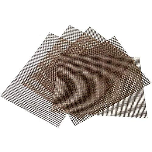 BBQ Grill Net, Reusable Easy Grill Mesh, BBQ Grill Net, Barbecue net, Bake Mats, Teflon Mesh Heat Resistant BBQ Cooking Mesh Mat for Grilling Cooking, Barbecue and Oven, Easy to Clean(5 Pcs Brown)