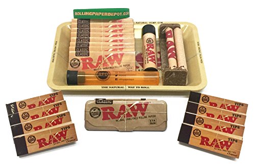 Bundle - 22 Items - RAW Rolling Paper Mini Rolling Tray Sampler Plus+